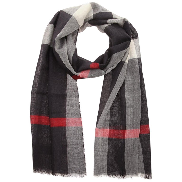 Burberry Scarf navy check GAUZE HALF MEGA CHECK 38620661 For Sale at