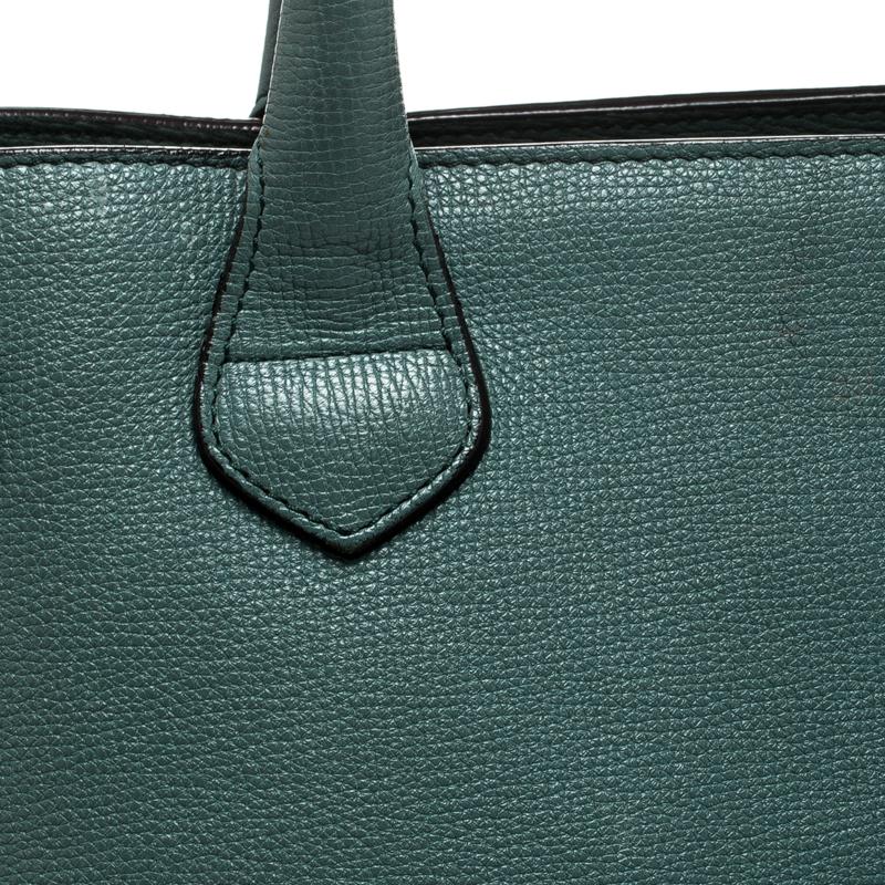 Burberry Sea Green Leather and House Check Fabric Medium Banner Tote 5