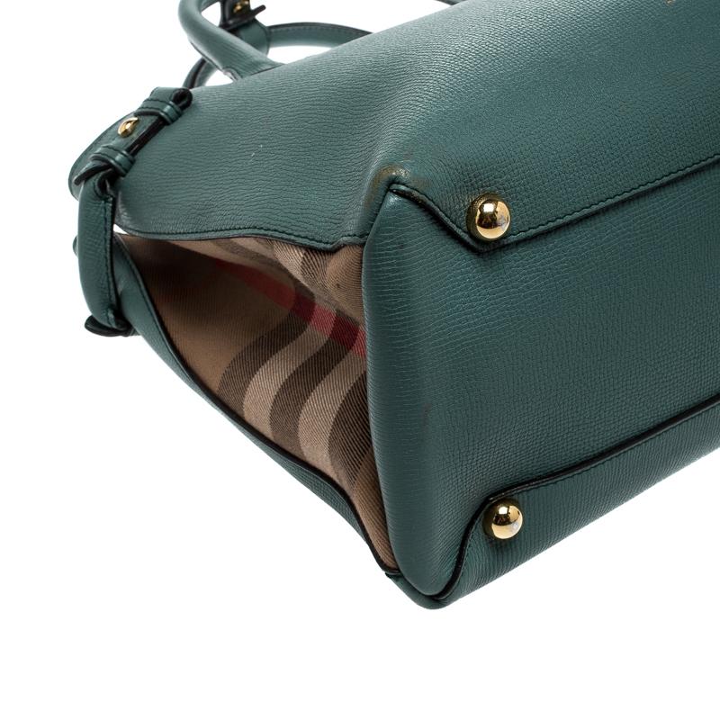 Burberry Sea Green Leather and House Check Fabric Medium Banner Tote 1