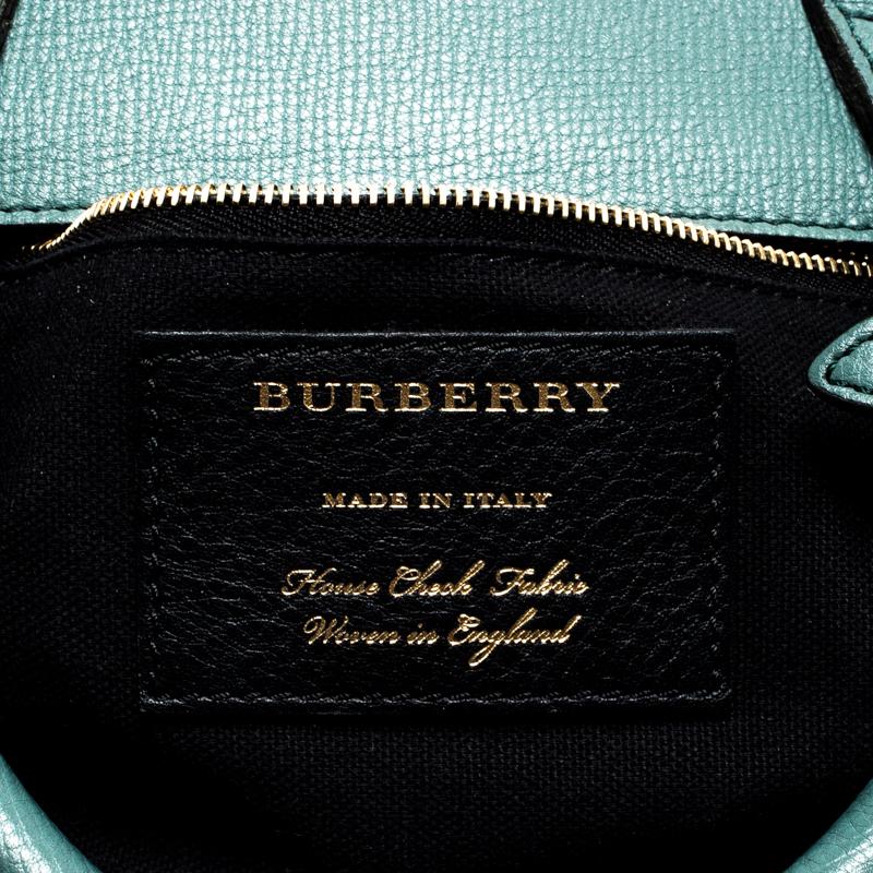 Burberry Sea Green Leather and House Check Fabric Medium Banner Tote 3