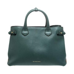 Burberry Sea Green Leather and House Check Fabric Medium Banner Tote