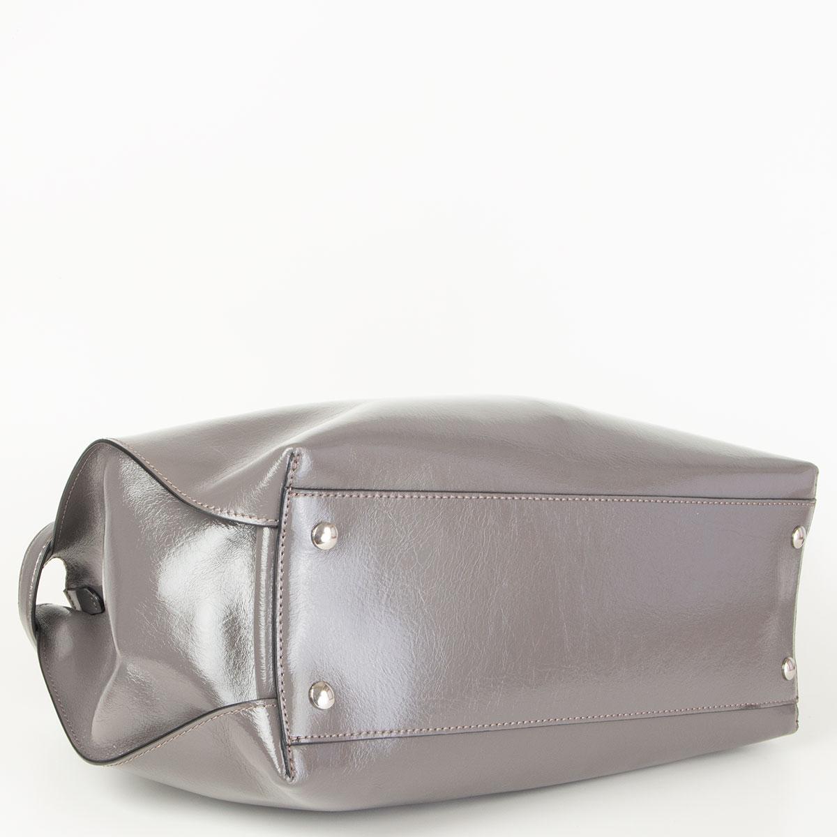 grey leather tote bag