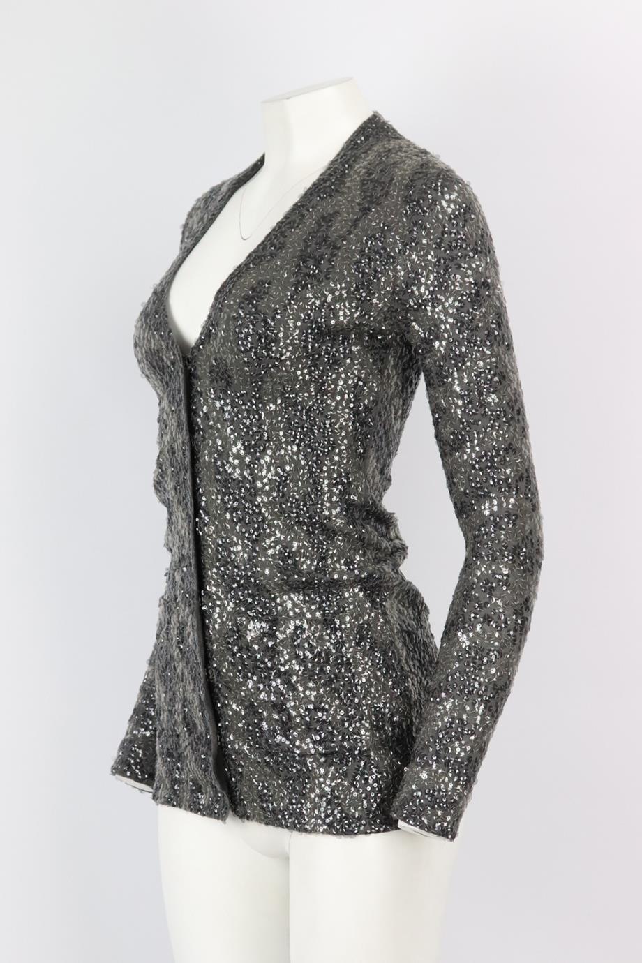 Gray Burberry Sequined Wool Cardigan Xsmall