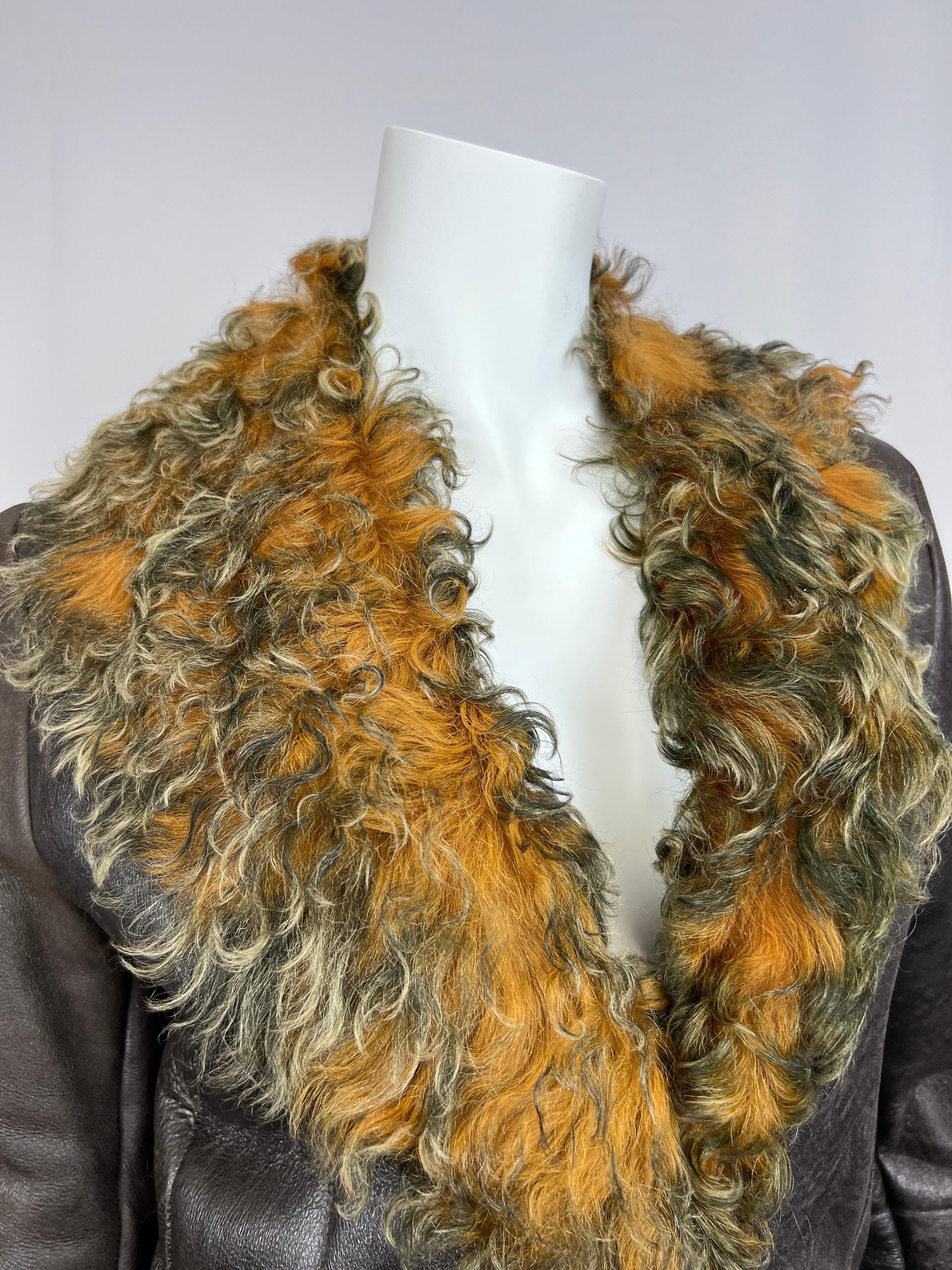 Burberry Curly Lamb and Brown Leather Long Coat Sz: 6 (UK) For Sale 10