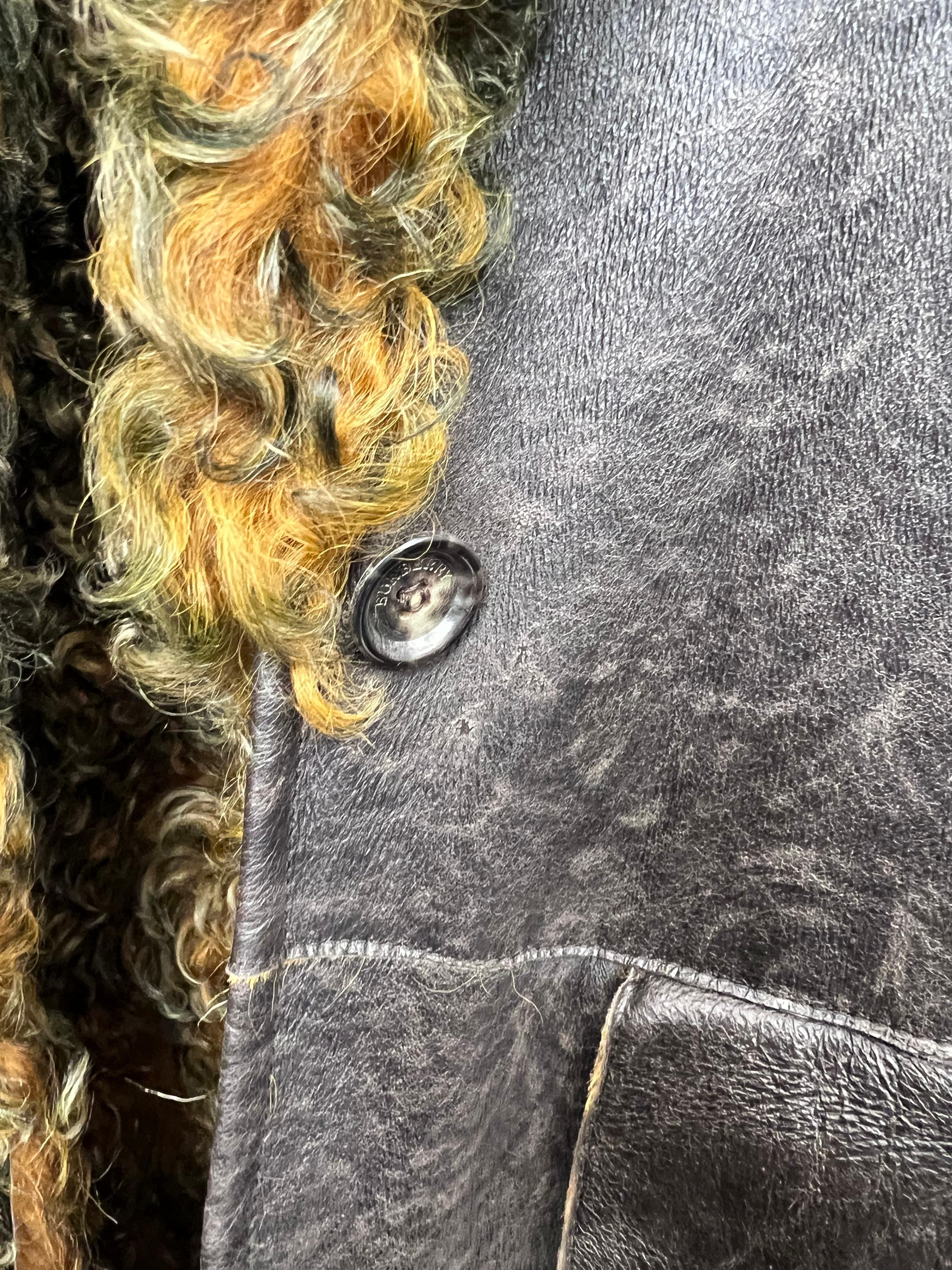 Burberry Curly Lamb and Brown Leather Long Coat Sz: 6 (UK) For Sale 1