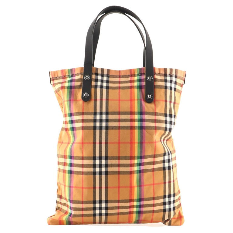 Burberry Shopper Tote Rainbow Vintage Check Canvas Large For Sale at 1stDibs