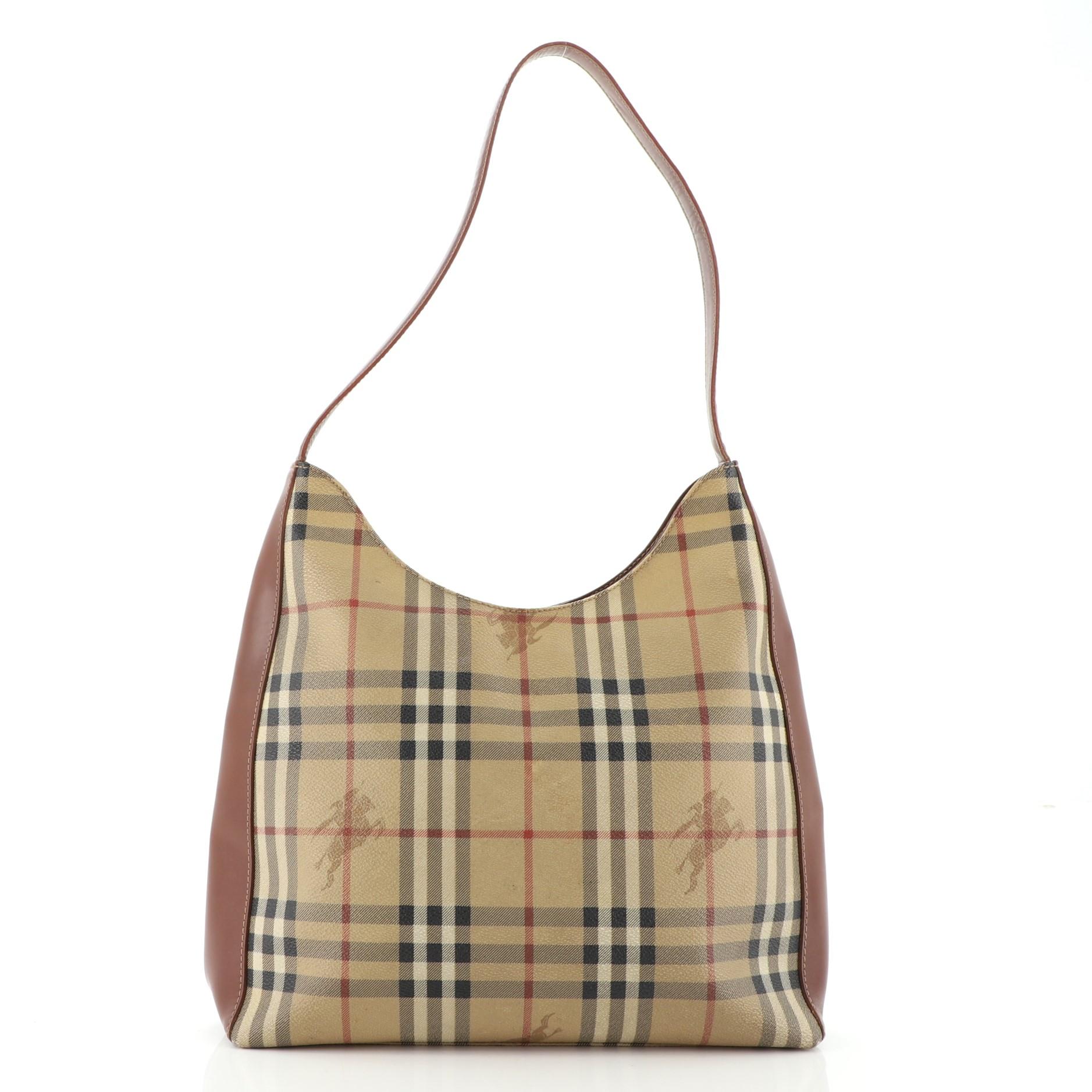 Brown Burberry Shoulder Bag Haymarket Coated Canvas Medium