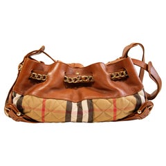 Burberry Shoulder Bag in Burberry Check Canvas and Brown Leather 