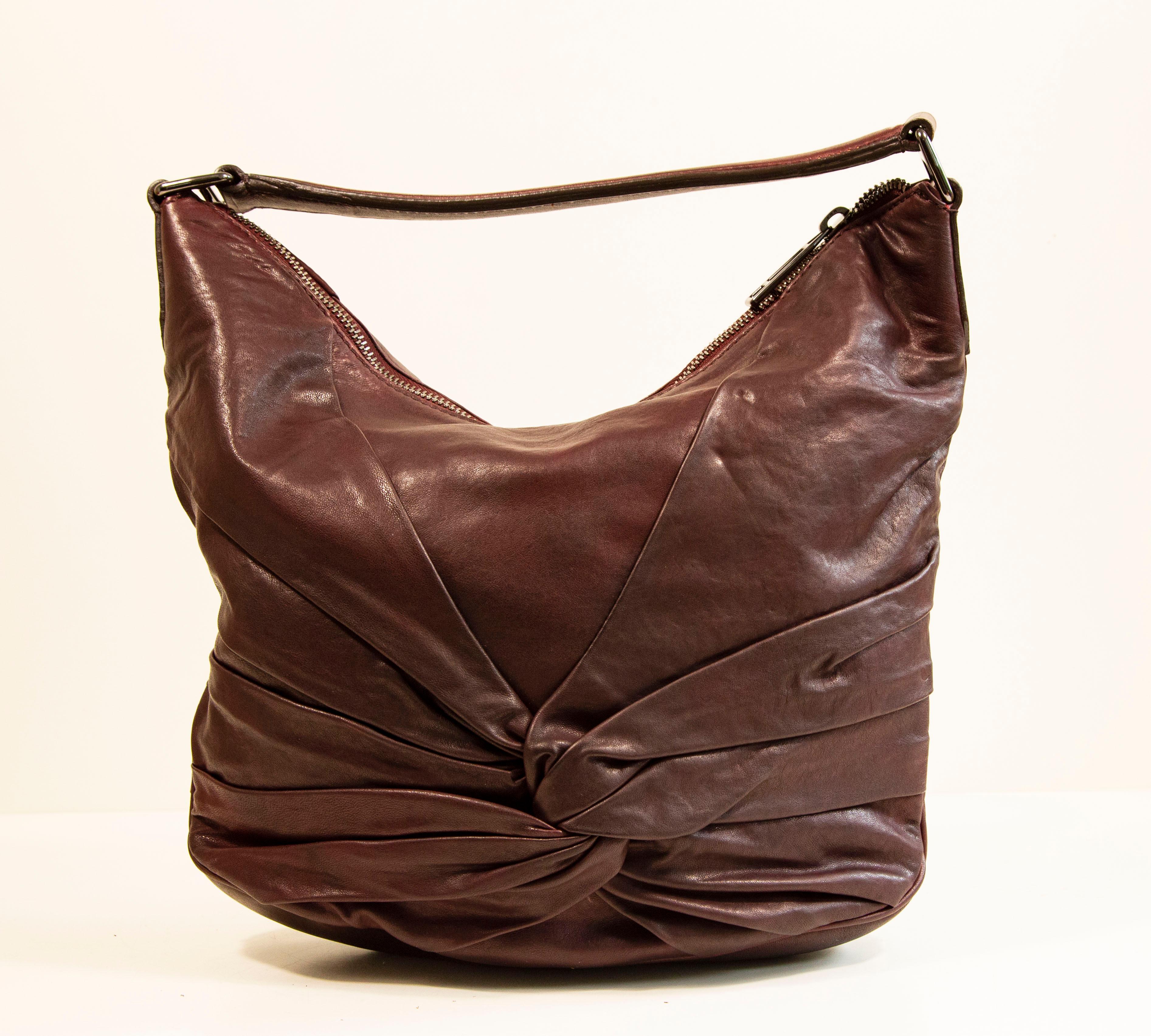 Brown Burberry Shoulder Bag in Burgundy Leather
