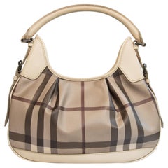 Burberry Umhängetasche Hobo aus beschichtetem mehrfarbigem Segeltuch und grauem Leder