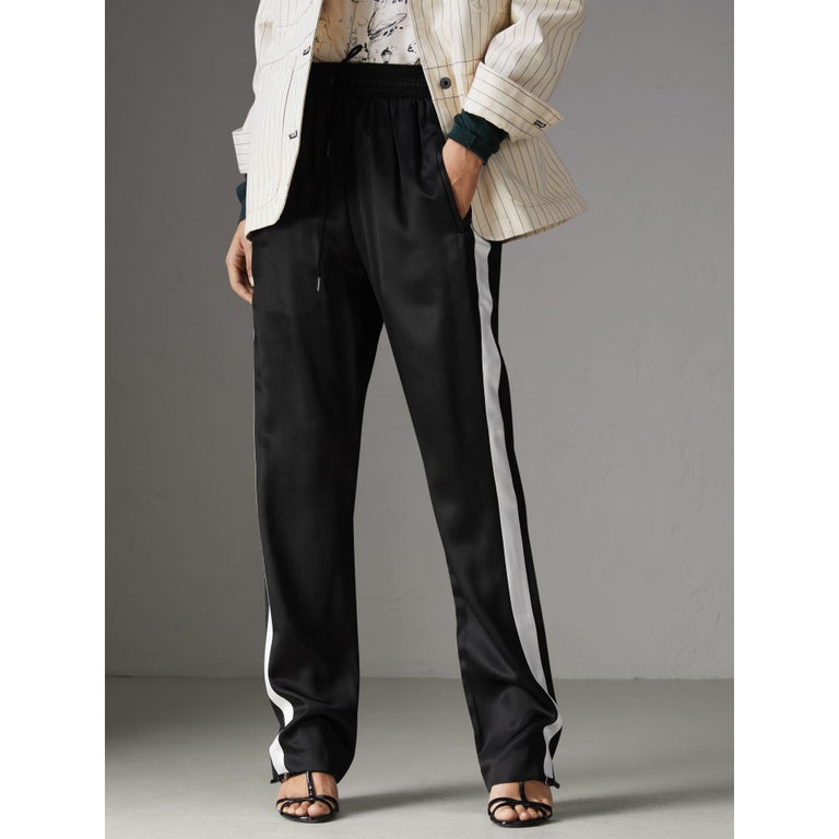 Burberry Side Stripe Silk Satin Tailored Track Pants - Current Season US  0-2 For Sale at 1stDibs | burberry track pants, burberry silk pants, silk  track pants