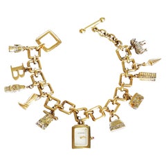 Used Burberry Signature Charm Bracelet Watch Gold Plated Sterling Silver Style BU5202