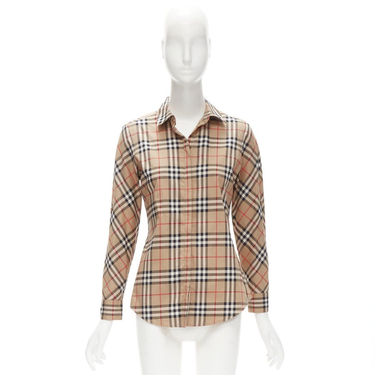 BURBERRY Signature House Check slim cotton long sleeve shirt XS For at long sleeve burberry shirt, taylor kitsch tan plaid shirt, burberry shirt women's long sleeve