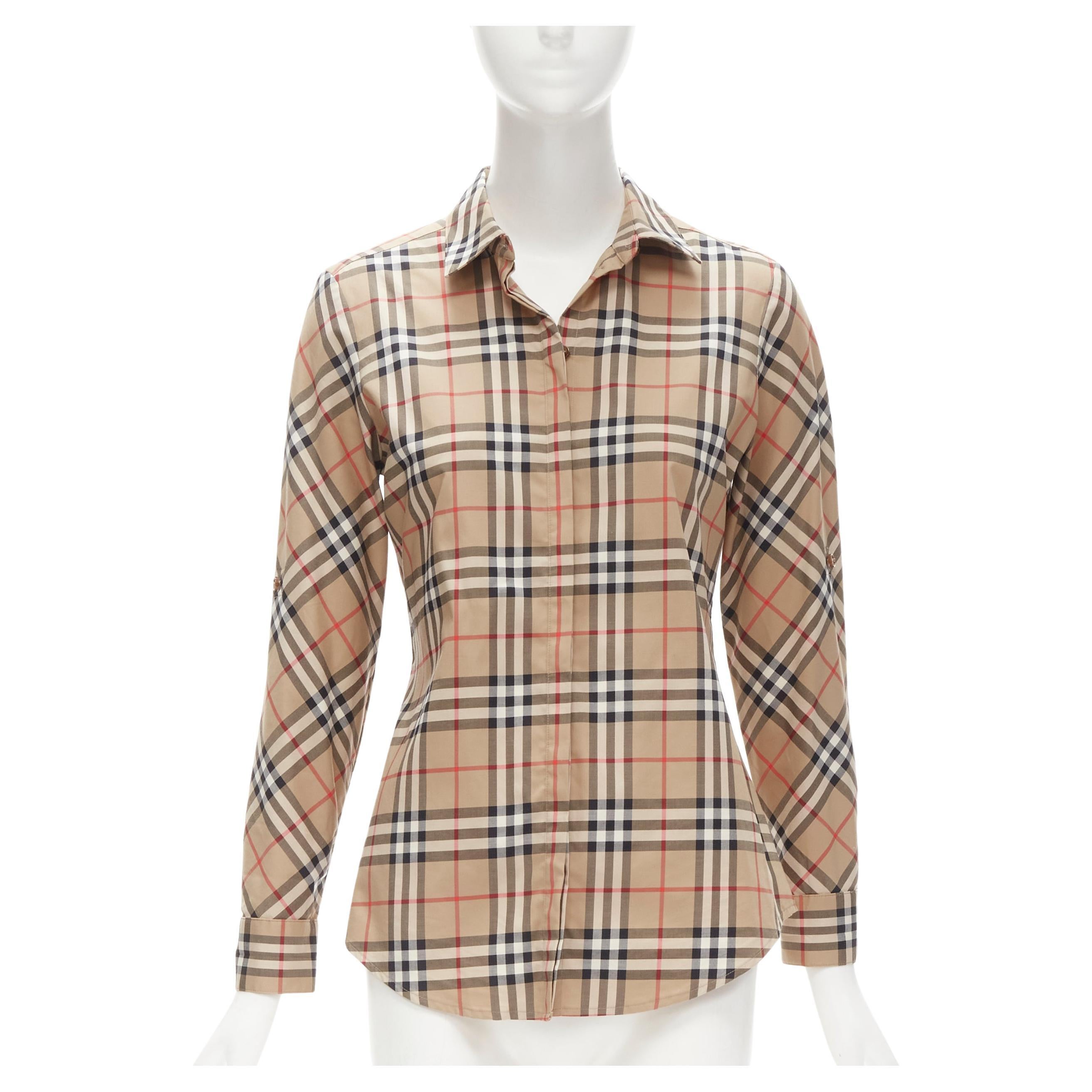 Chemise à manches longues en coton à carreaux BURBERRY Signature House,  taille XS En vente sur 1stDibs