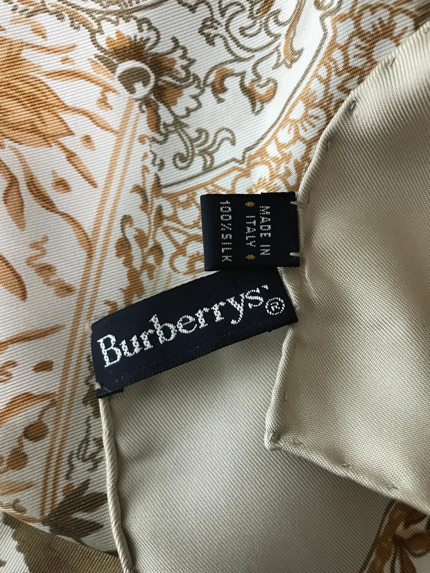 Burberry Silk Scarf Transfer-ware China Pattern in Browns and Tan In Excellent Condition For Sale In West Palm Beach, FL