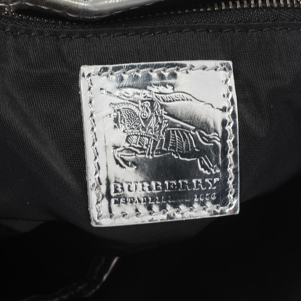 Burberry Silver/Beat Check Nylon and Patent Leather Victoria Tote 1