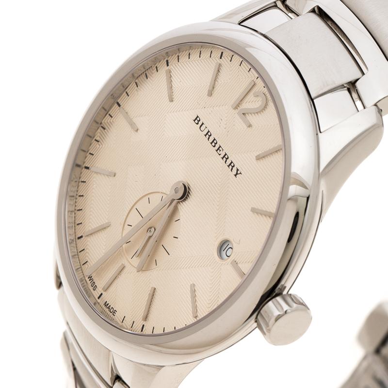 Burberry Silver Beige Stainless Steel Classic BU10004 Men's Wristwatch 40 mm (Zeitgenössisch)
