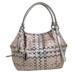 Burberry Silver/Beige Woven Coated Canvas and Leather Large Canterbury Tote