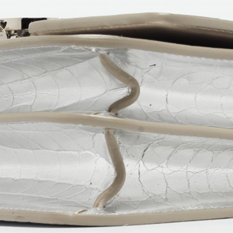 Argent Burberry Silver Croc Embossed Leather Small TB Shoulder Bag en vente