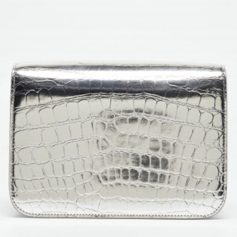 Burberry Silver Croc Embossed Leather Small TB Shoulder Bag en vente 1