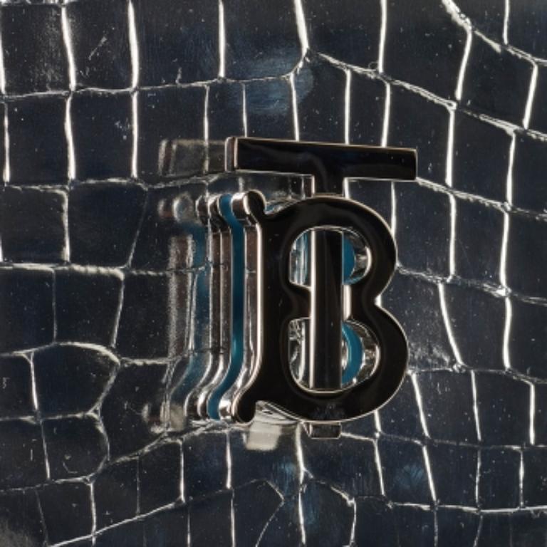 Burberry Silver Croc Embossed Leather Small TB Shoulder Bag en vente 3