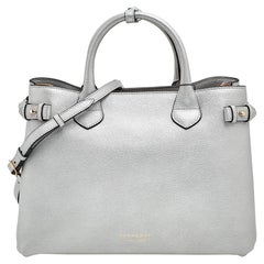 Burberry Silver Leather And House Check Canvas Banner Tote