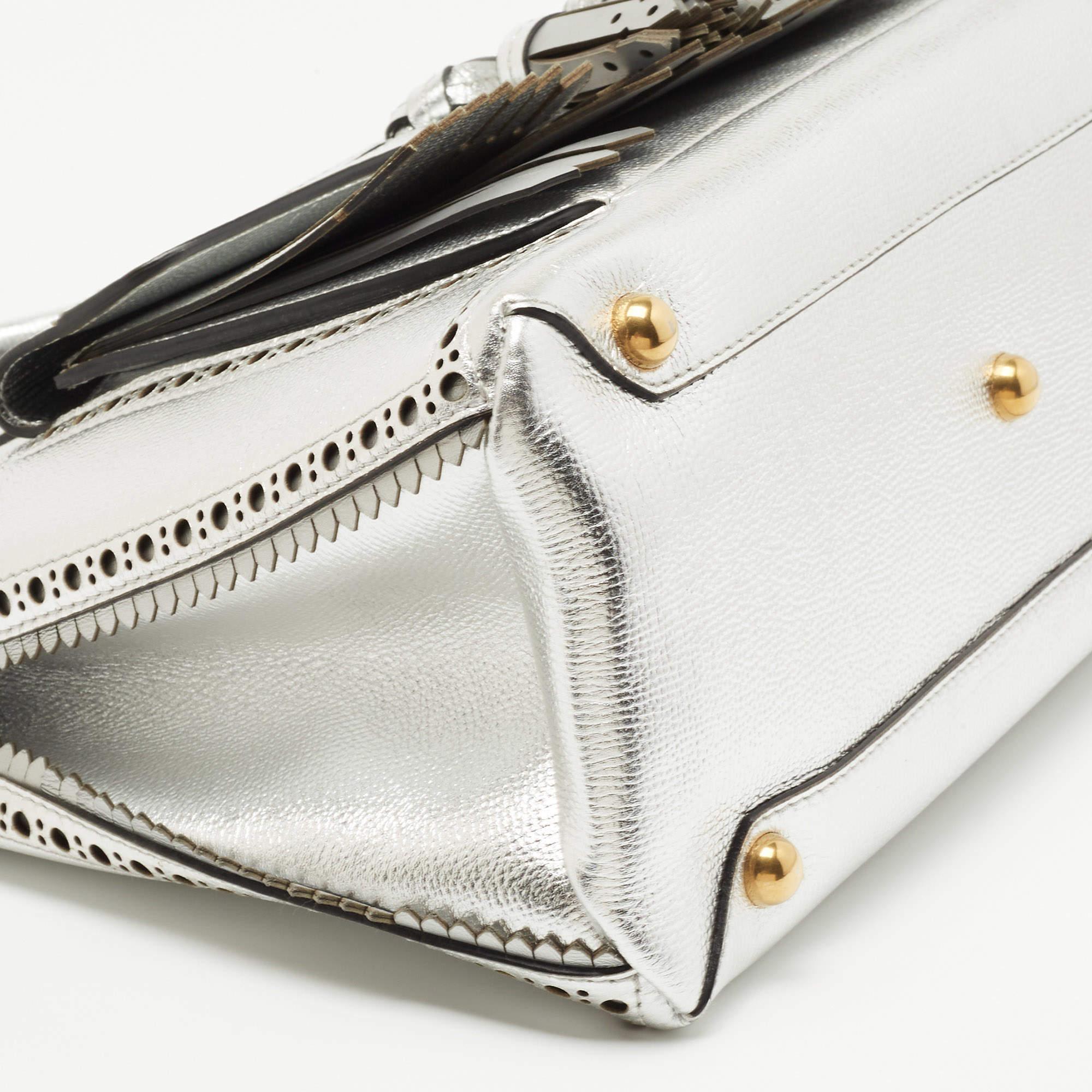 Women's Burberry Silver Leather Brogues Banner Fringe Tote