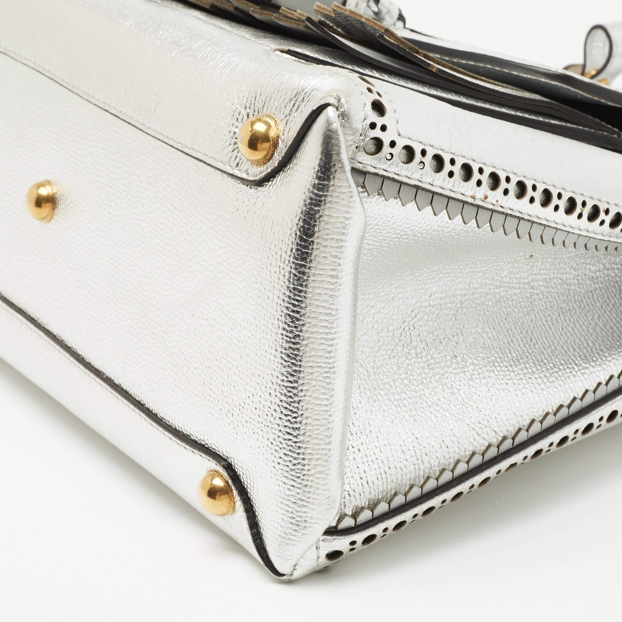 Burberry Silver Leather Brogues Banner Fringe Tote 1