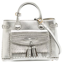 Burberry Silver Leather Brogues Banner Fringe Tote