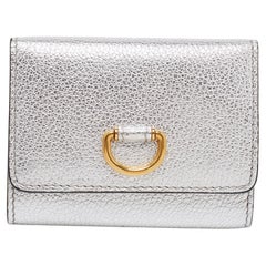 Burberry Silver Leather D Ring Compact Wallet