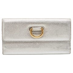 Burberry Silver Leather Highbury D-Ring Continental Wallet