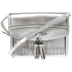 Burberry Silver Leather Macken Broguing Tassel Shoulder Bag