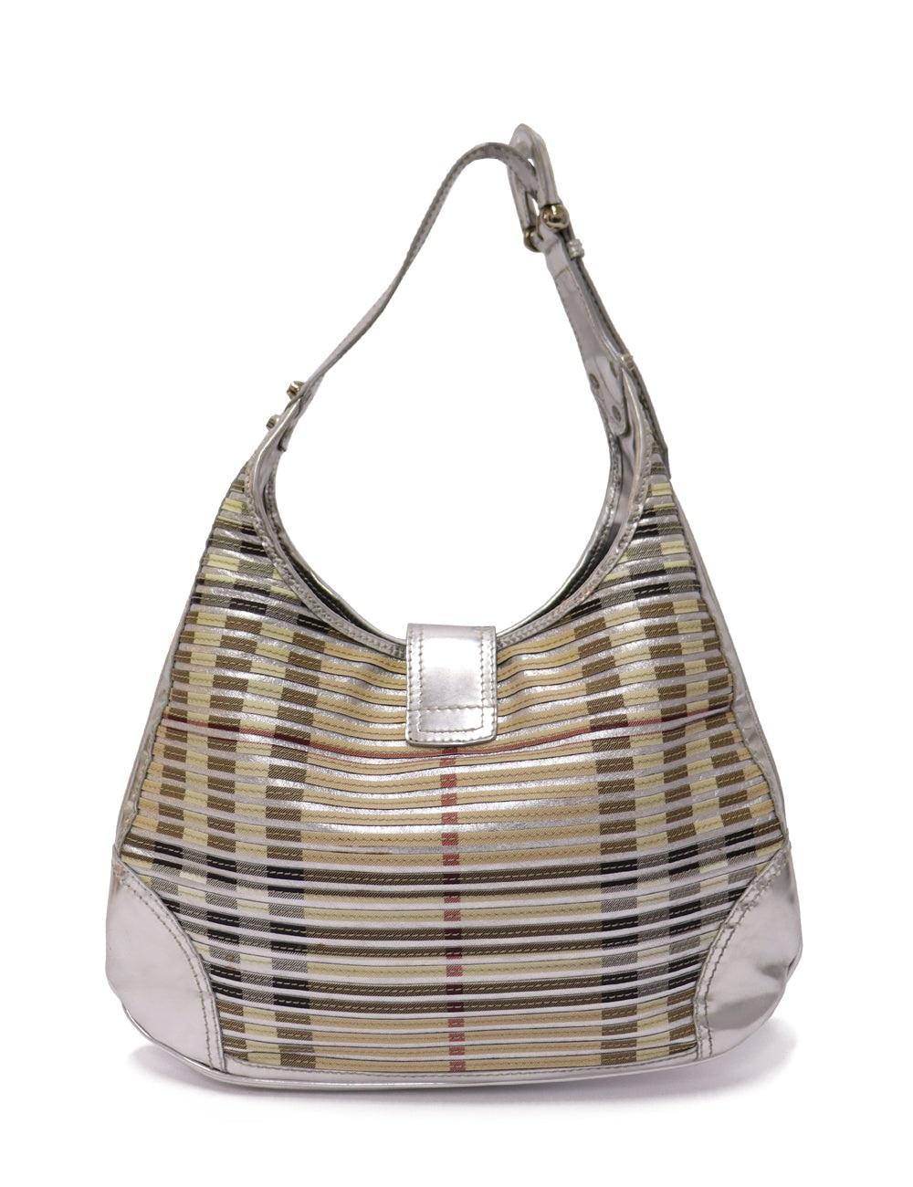 Women's Burberry Silver Metallic Striped Shoulder Bag