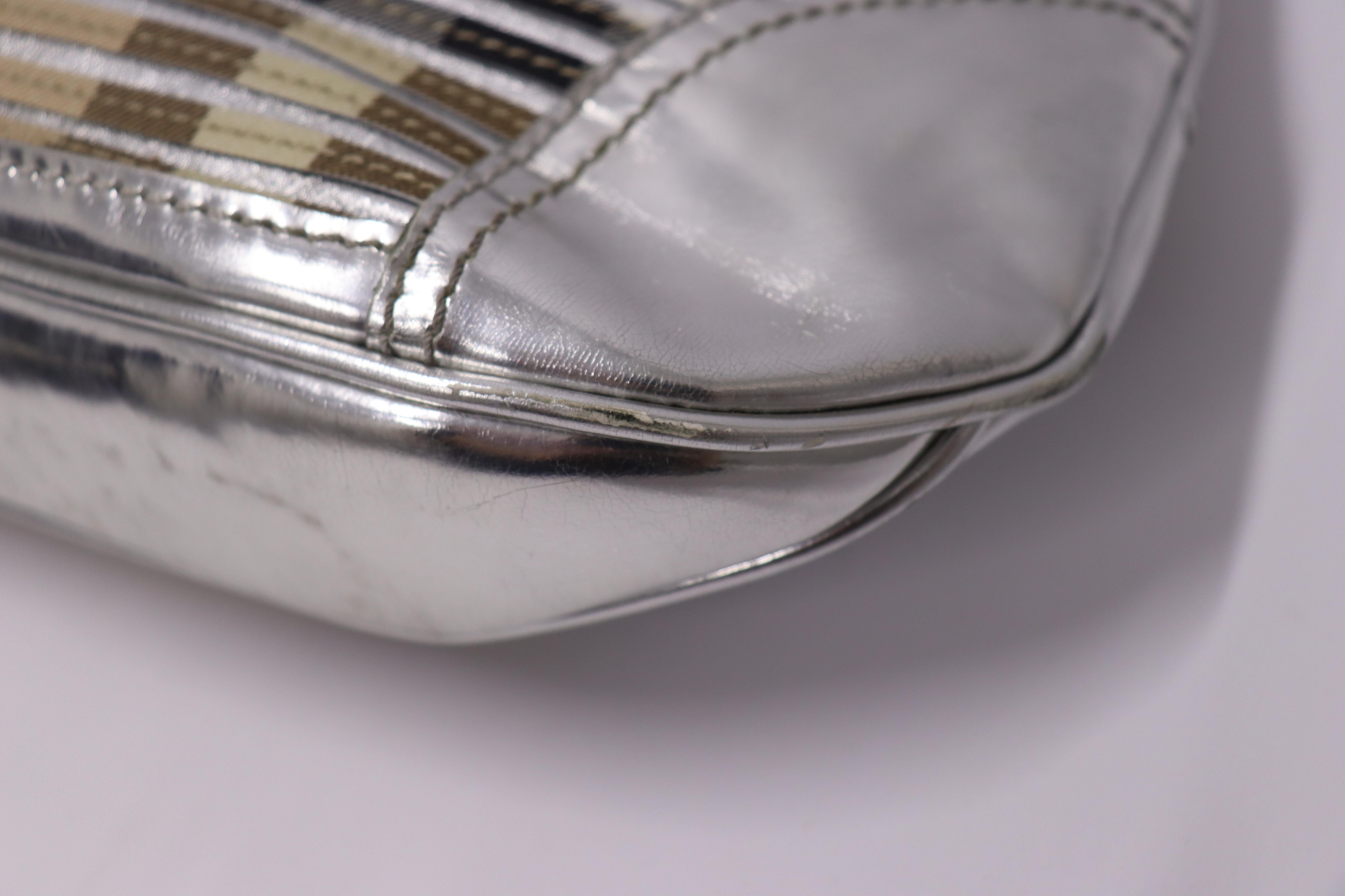 Burberry Silver Metallic Striped Shoulder Bag 5