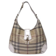 Used Burberry Silver Metallic Striped Shoulder Bag