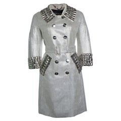 Burberry, silver metallic trench coat