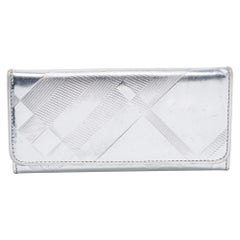Burberry Silver Patent And Leather Long Bifold Wallet