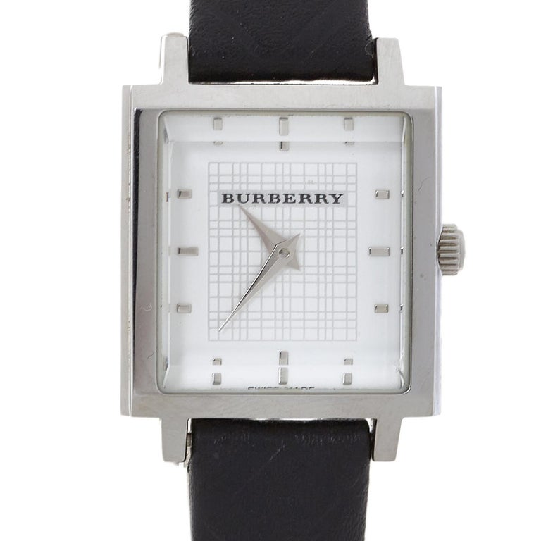 Burberry Silver Stainless Steel and Leather Nova Check Women's Wristwatch  24 mm at 1stDibs | burberry men's square watch, burberry silver watch  women's, burberry watch women's square face