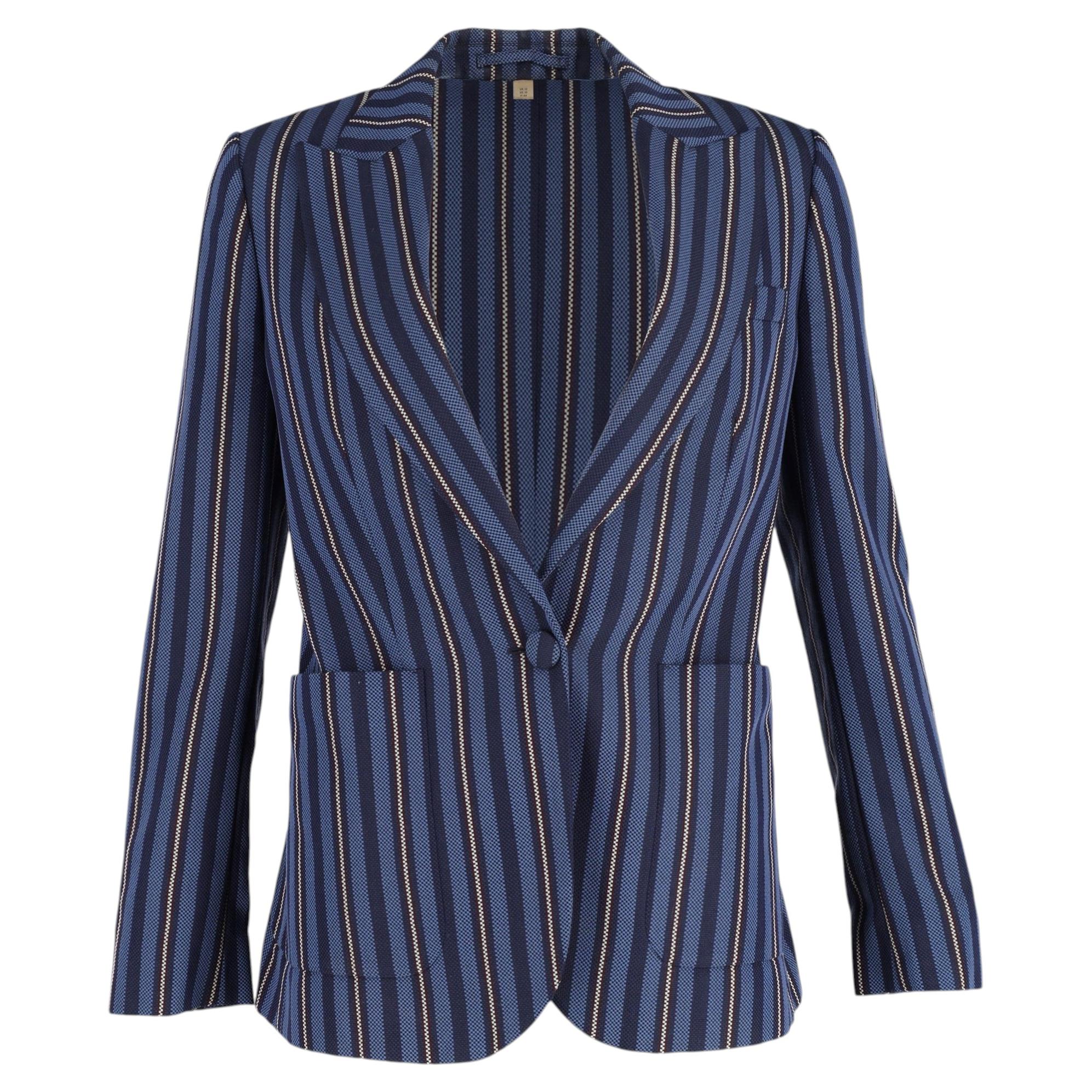 Burberry Single-Breasted Weaved-Stripe Blazer in Navy Blue Wool