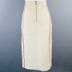 BURBERRY Size 0 Cream Red Blue Cotton Twill Stripe Midi Skirt