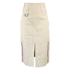 Used BURBERRY Size 0 Cream Red Blue Cotton Twill Stripe Midi Skirt