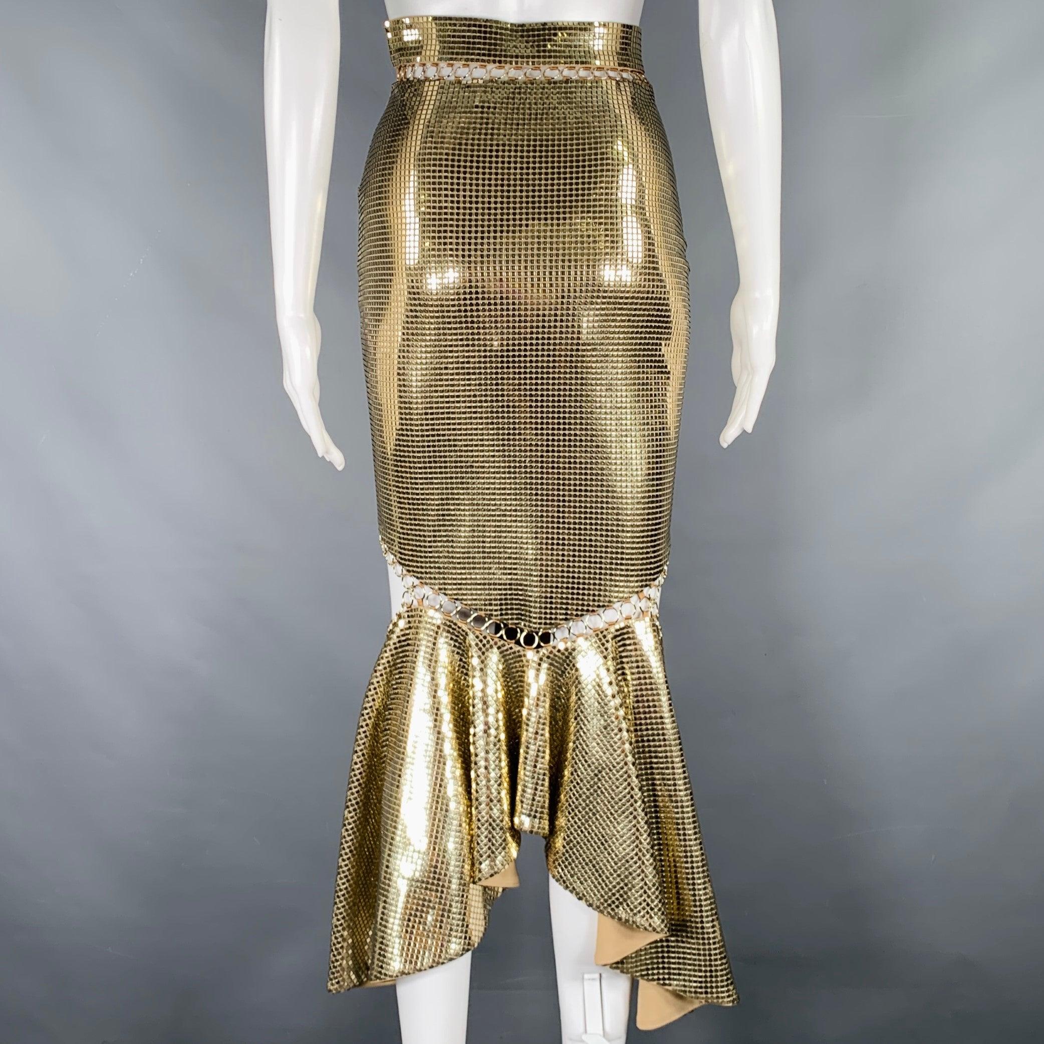 Brown BURBERRY Size 0 Gold Beige Viscose Blend Disco Embellishment Mermaid Skirt For Sale
