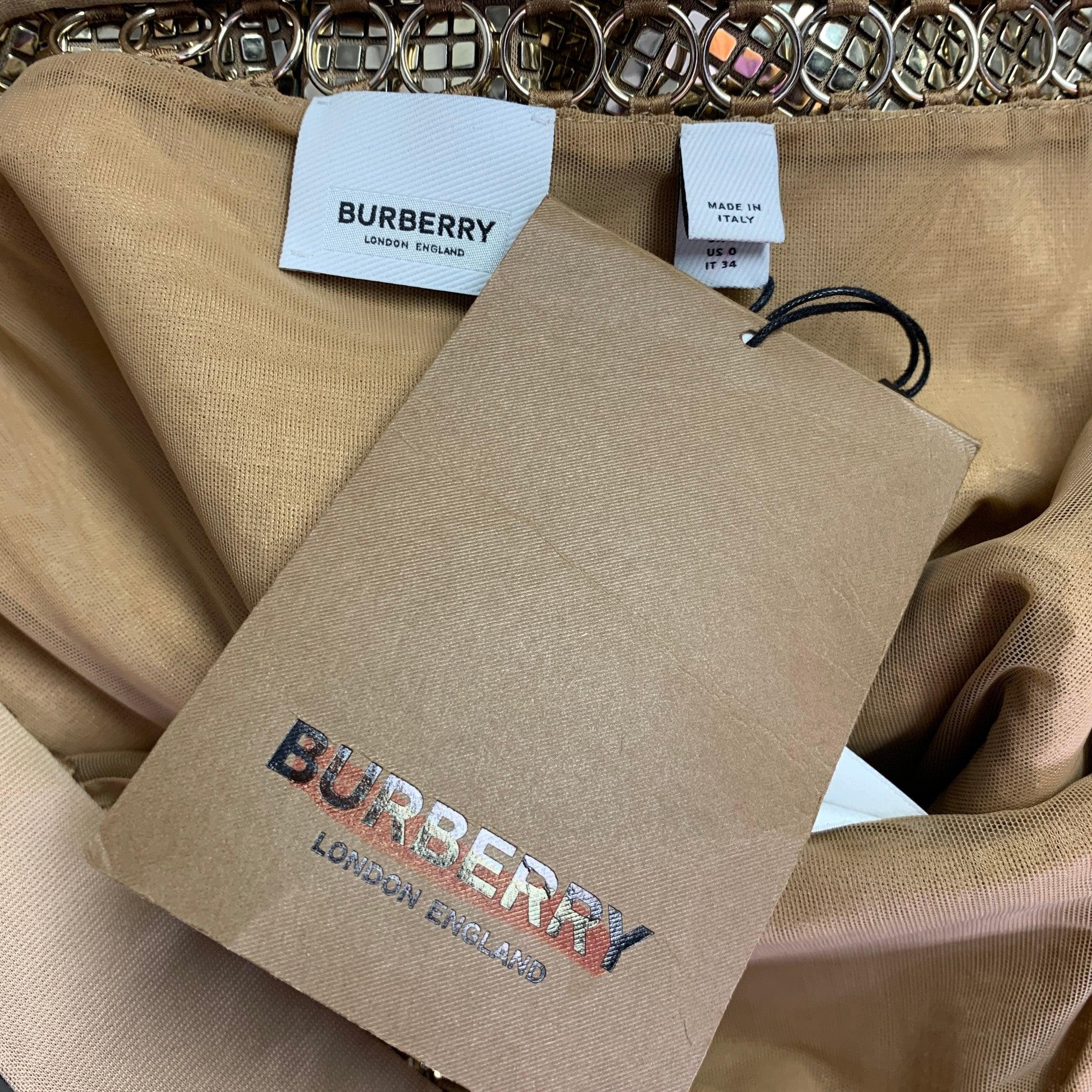 Women's BURBERRY Size 0 Gold Beige Viscose Blend Disco Embellishment Mermaid Skirt For Sale