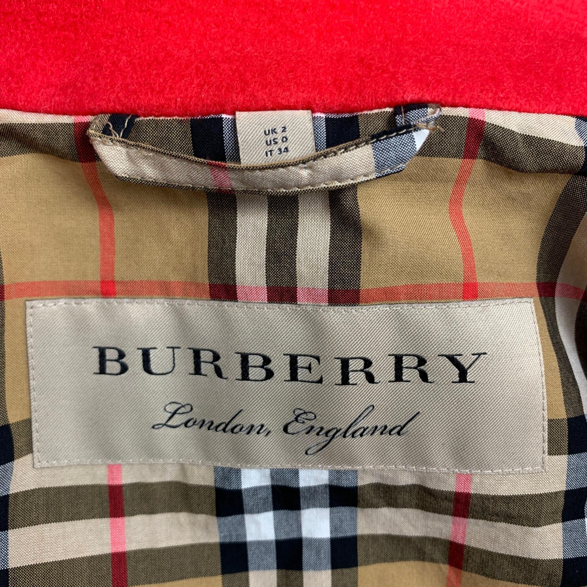 BURBERRY Size 0 Red Wool / Cashmere Hidden Placket Coat 2
