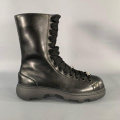 BURBERRY Size 10 Black Leather Lace Up Boots
