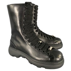BURBERRY Size 10 Black Leather Lace Up Boots