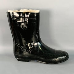 BURBERRY Size 10 Black Rubber Shearling Lined Rain Boots