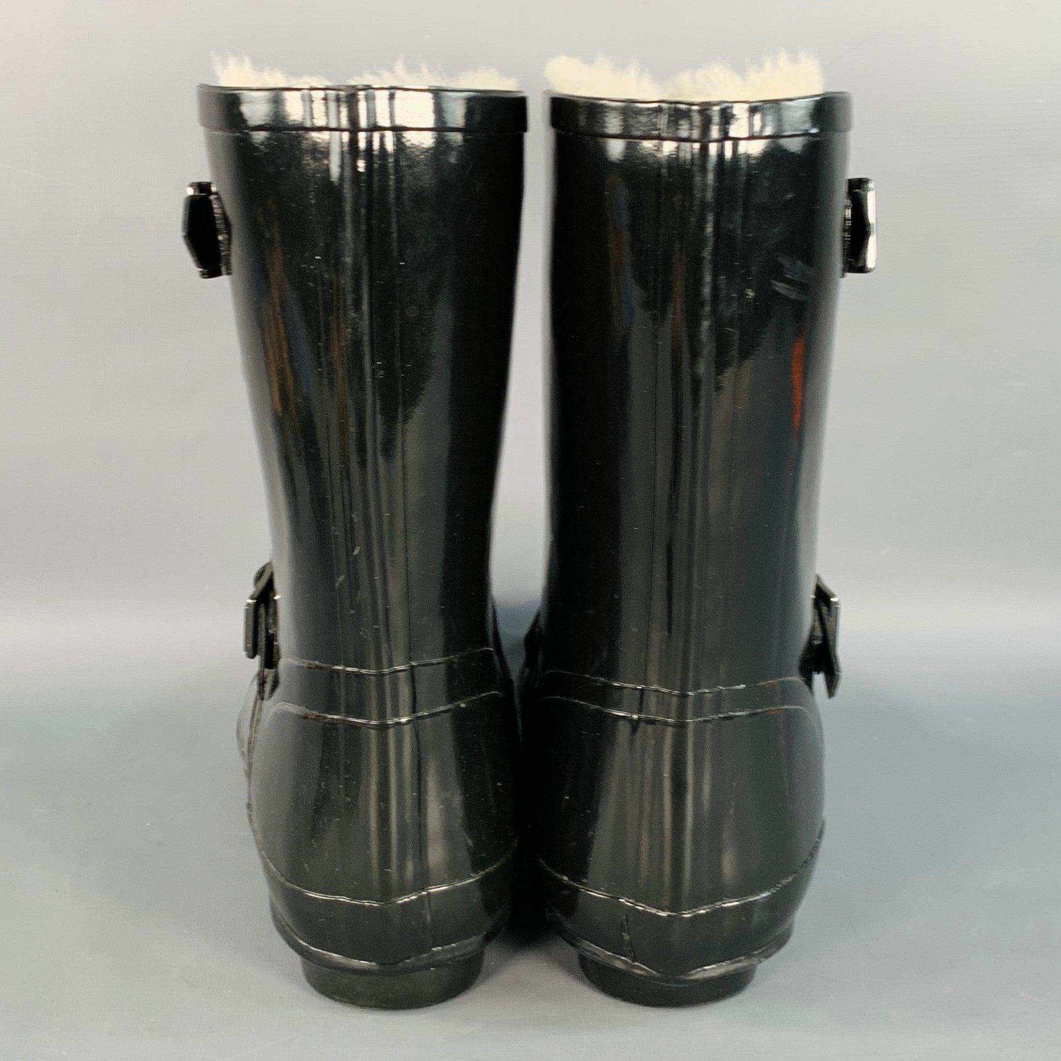 BURBERRY Talla 10 Botas de lluvia negras de caucho forradas de piel de oveja Negro en venta