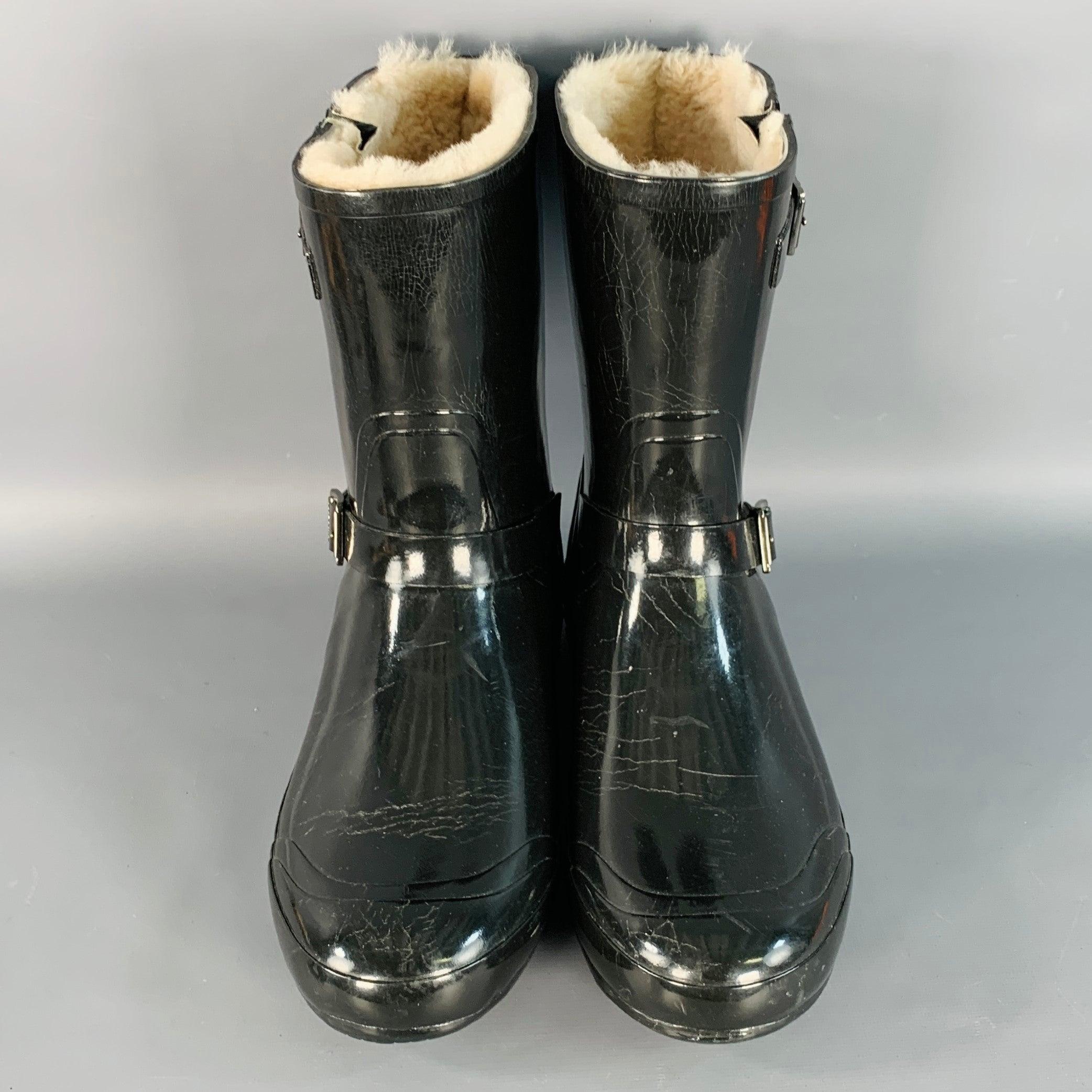 BURBERRY Talla 10 Botas de lluvia negras de caucho forradas de piel de oveja en Bueno estado para la venta en San Francisco, CA
