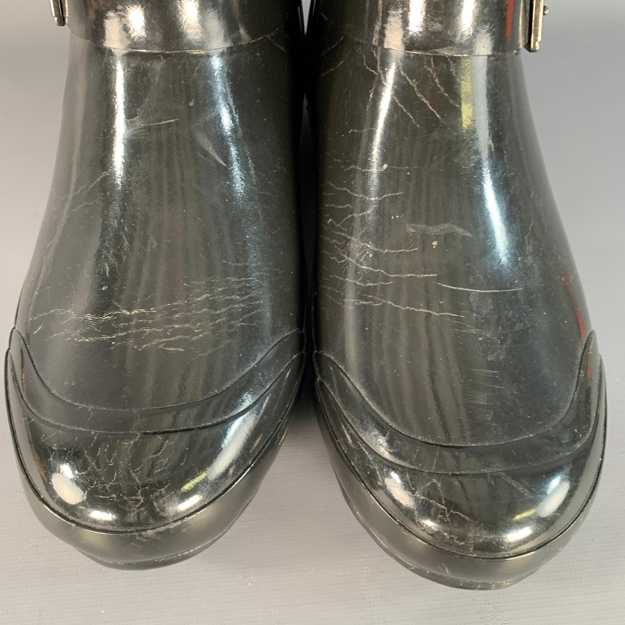 BURBERRY Talla 10 Botas de lluvia negras de caucho forradas de piel de oveja en venta 4